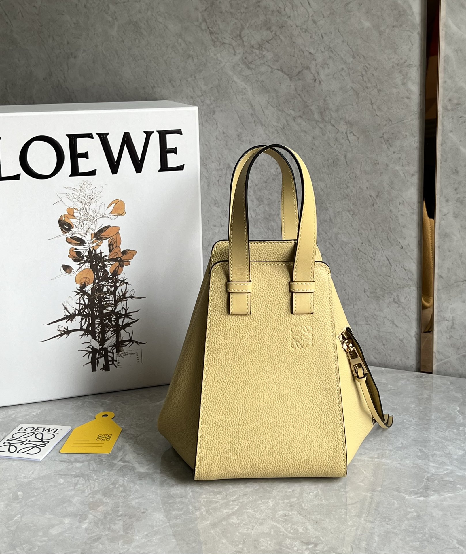 Loewe Compact Hammock Bag in Soft Grained Calfskin Light Yellow